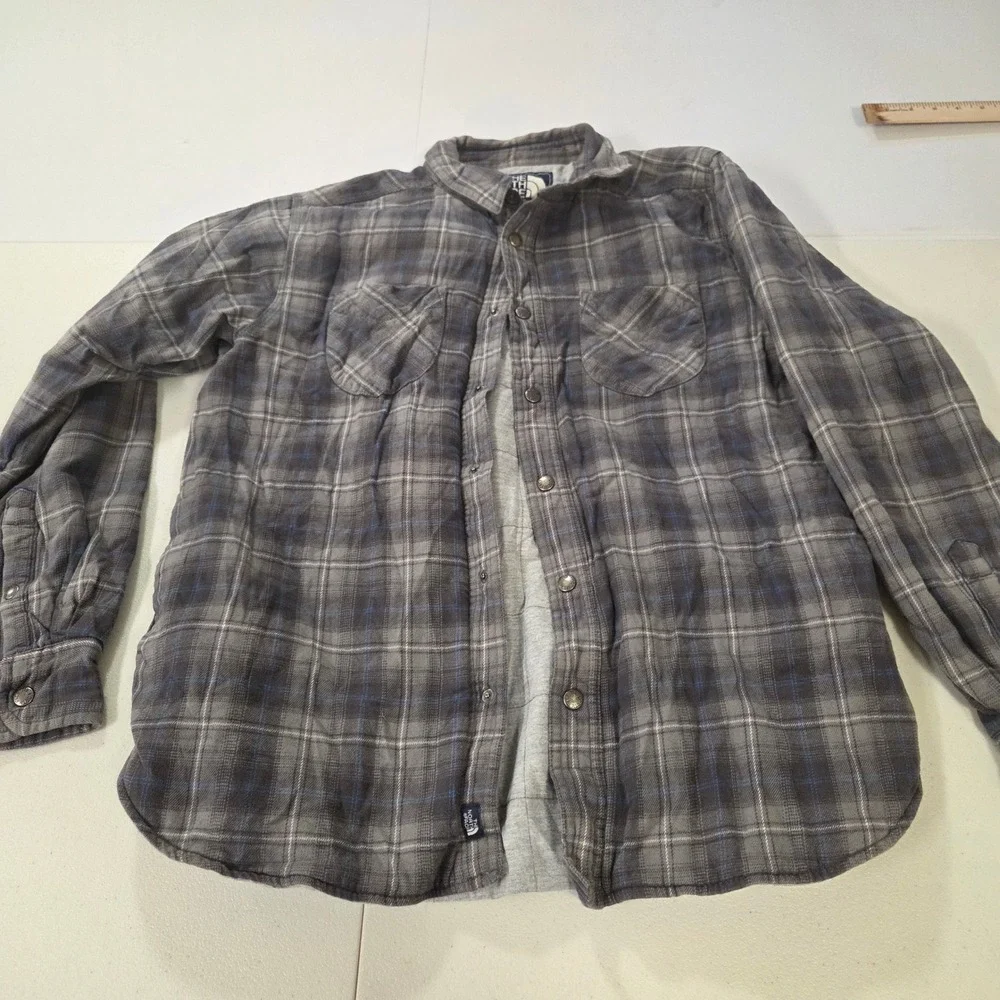 The North Face Mens Gray Plaid Quilted Lined Flannel Shirt Jacket Size M